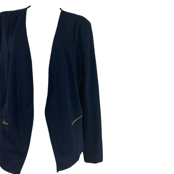 Kali Size Large Blazer Jacket Navy Blue Open Front Lace Gold Zipper Pocket - Picture 7 of 10
